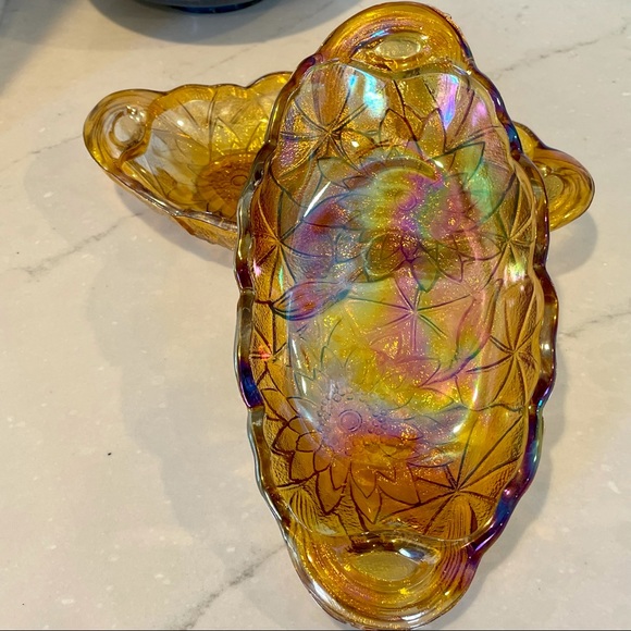 🌟VINTAGE🌟 Indiana Glass Co. Carnival Glass Lily Pons Relish Bowls - Set of 2 - Picture 6 of 8